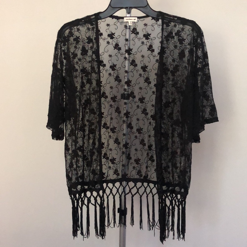 Monteau Girl Black Lace Over Shirt Blouse Size Extra Large XL 16